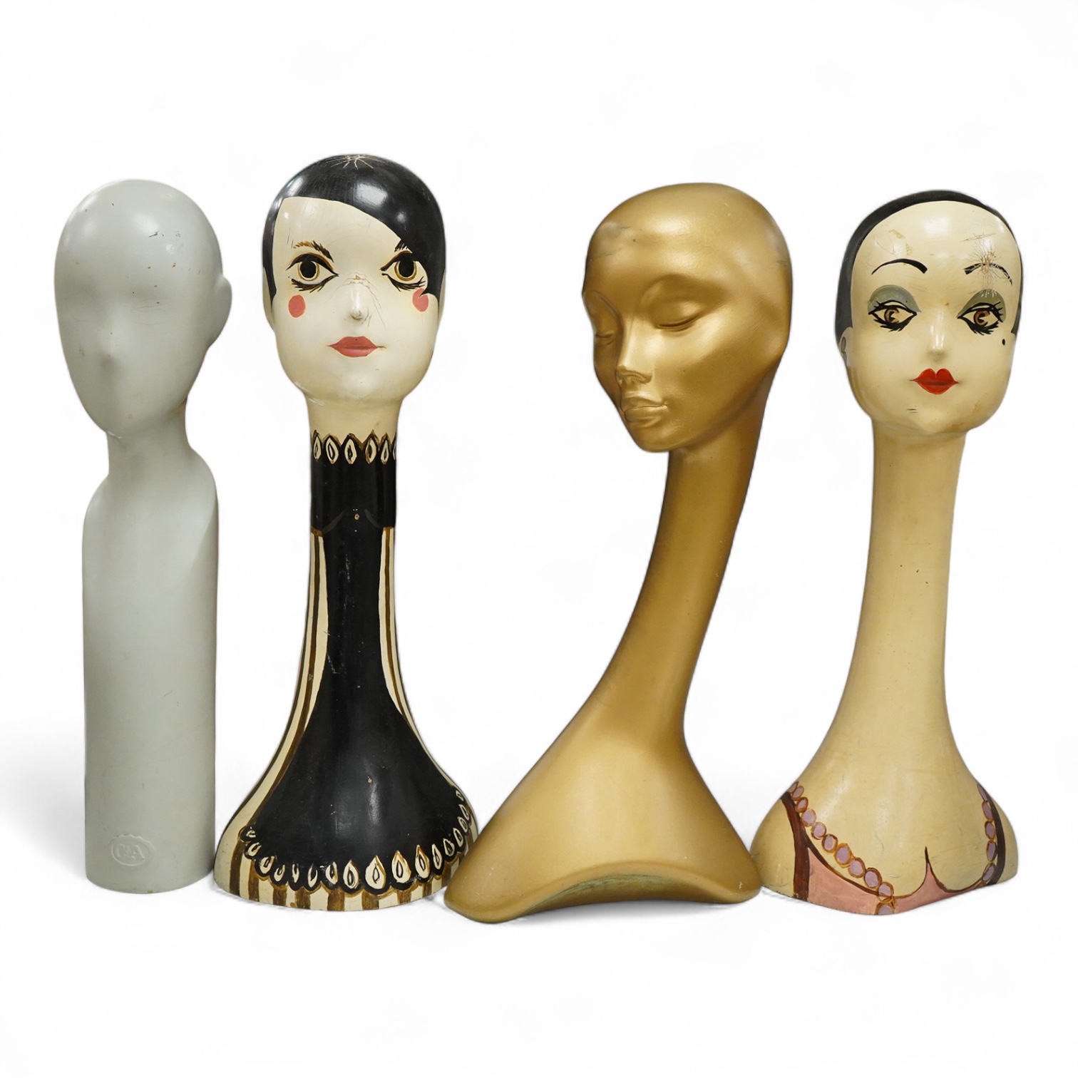 Two painted milliner’s hat display stands and two others, tallest 63cm high.